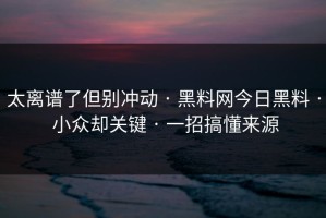 太离谱了但别冲动 · 黑料网今日黑料 · 小众却关键 · 一招搞懂来源