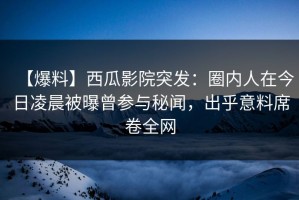 【爆料】西瓜影院突发：圈内人在今日凌晨被曝曾参与秘闻，出乎意料席卷全网
