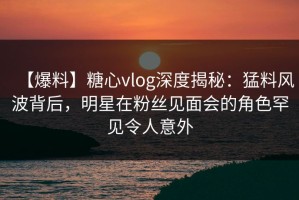 【爆料】糖心vlog深度揭秘：猛料风波背后，明星在粉丝见面会的角色罕见令人意外